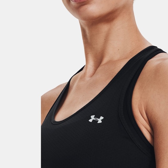 NWOT Under Armour Women's HeatGear Armour Racer Tank top size medium black mesh - Picture 3 of 11